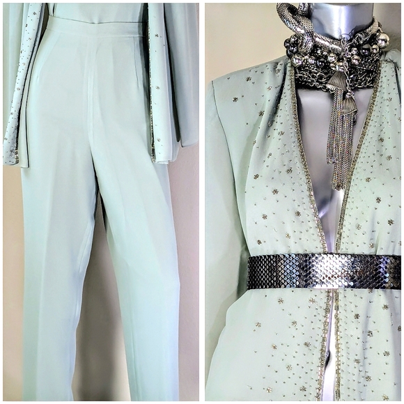 R & M Richards Cocktail Wedding Mother of the Bride Beaded Sequin 3-PC Pantsuit - Picture 1 of 13